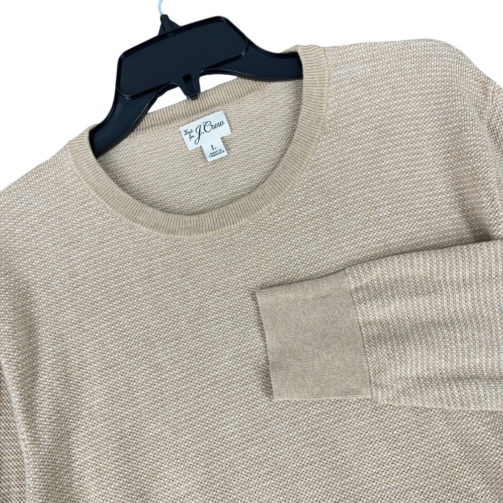 J Crew Knit For J Crew Cotton Textured Birdseye Crewneck Sweater Tan L‎ Mens